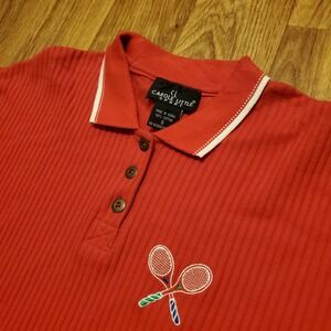 Vintage 80s Tennis Polo Shirt Adult Small Red Ribbed Carole Little Sport